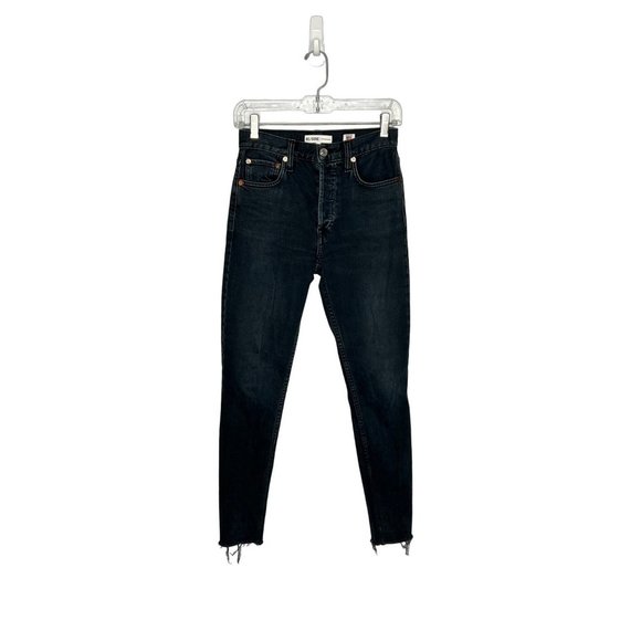 RE/DONE High rise‎ ankle crop stretch navy raw hem size 24 - Picture 1 of 7